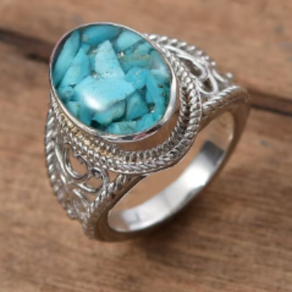 Matrix Sleeping Beauty Turquoise 8.00 ctw Solitaire Ring in Platinum Over Copper